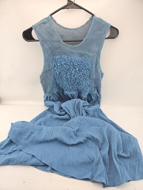 Blue Asymmetrical Women's Dress with Textured Bodice